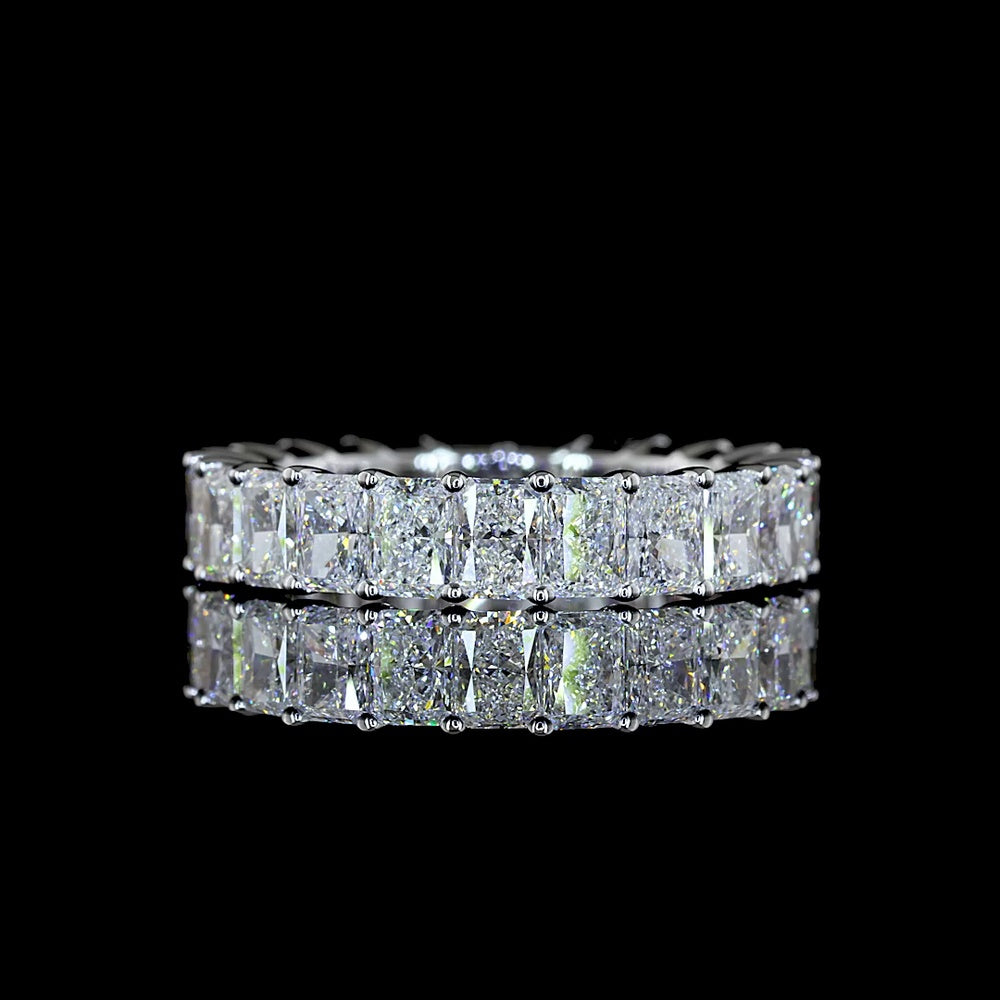 18K White Gold Eternity Band with Prong Set Radiant Cut Lab Diamonds - 3.74 Carat Total Diamond Weight - Covaloro Fine Jewelry