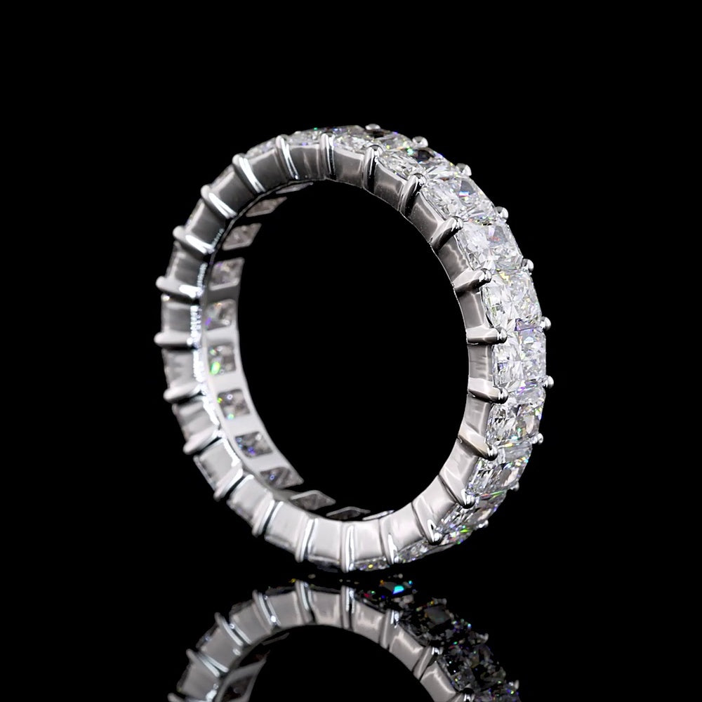 18K White Gold Eternity Band with Prong Set Radiant Cut Lab Diamonds - 4.02 Carats Total Weight, E-F Color, VS2 Clarity - Covaloro Fine Jewelry
