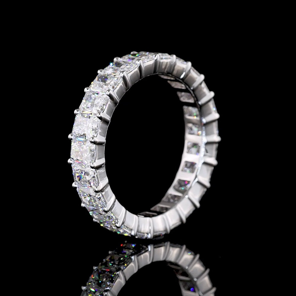 18K White Gold Eternity Band with Prong Set Radiant Cut Lab Diamonds - 4.02 Carats Total Weight, E-F Color, VS2 Clarity - Covaloro Fine Jewelry