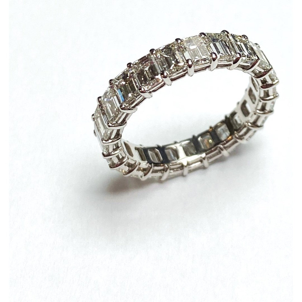 18K White Gold Eternity Band with Shared Prong Set Emerald Cut Diamonds - 5.54 Carat Total Diamond Weight by Auriventus