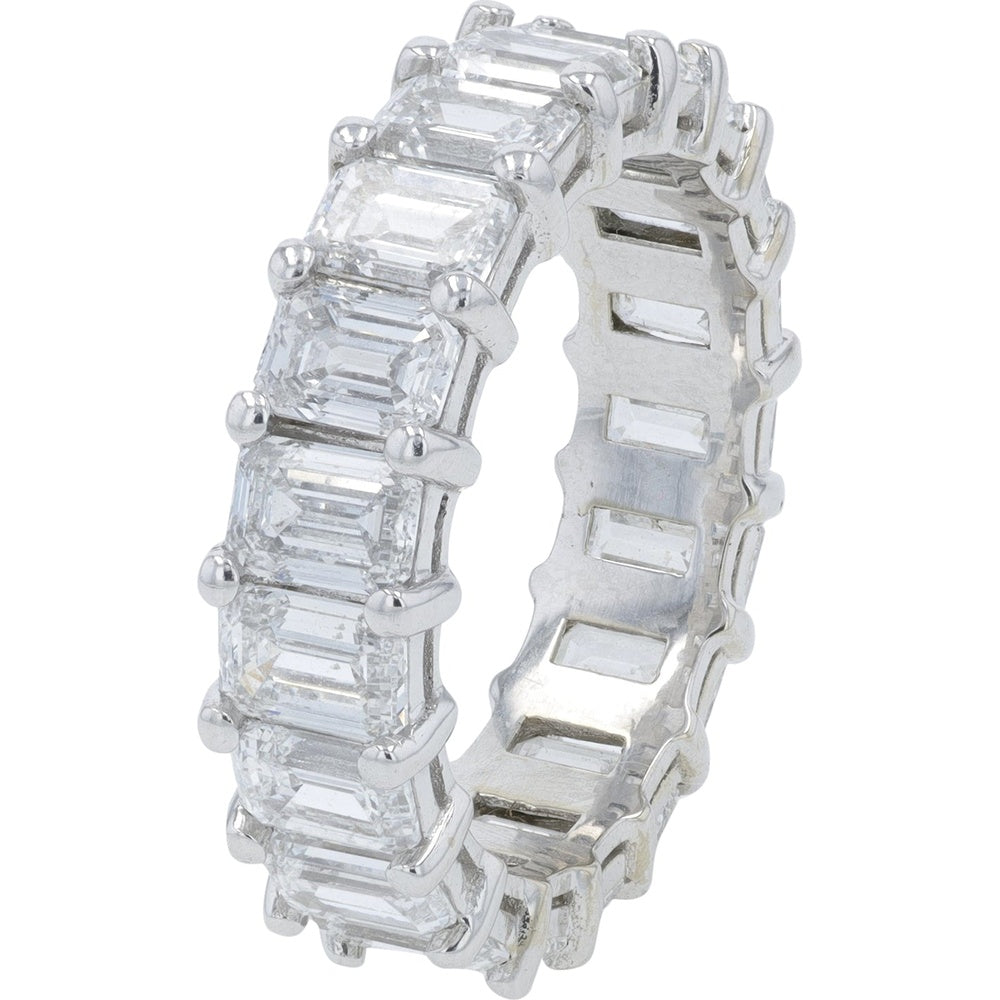 18K White Gold Eternity Band with Shared-Prong Set Emerald Cut Lab Grown Diamonds - 7.50 Carat Total Weight