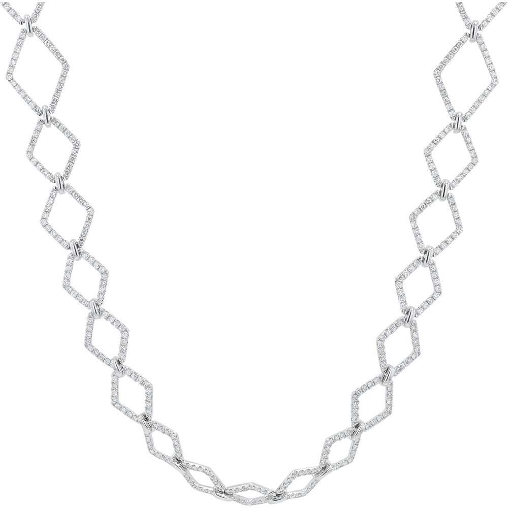 18K White Gold Fancy Geometric Link Necklace with Pavé Set Round Diamonds - 7.50 Carat Total Diamond Weight