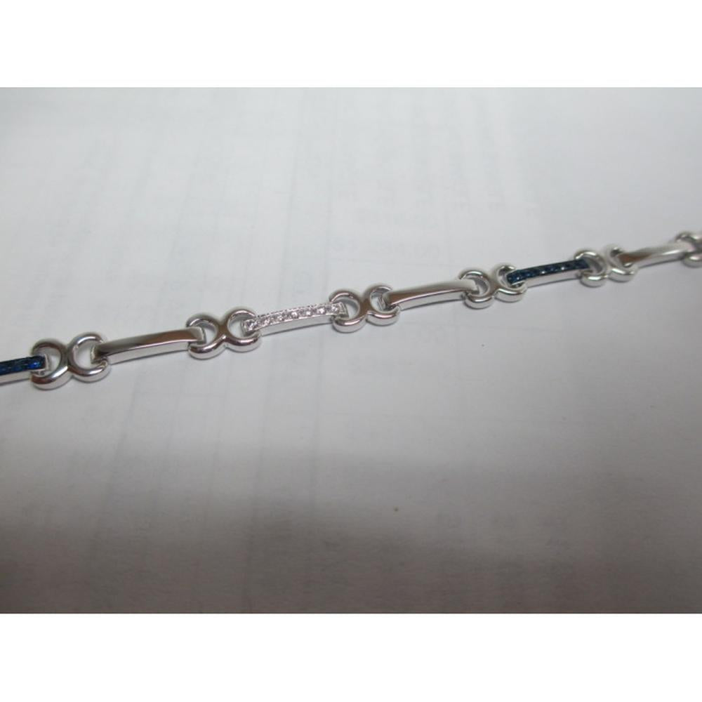 18K White Gold Fancy Link Bracelet with Diamonds and Blue Sapphires by Afarin
