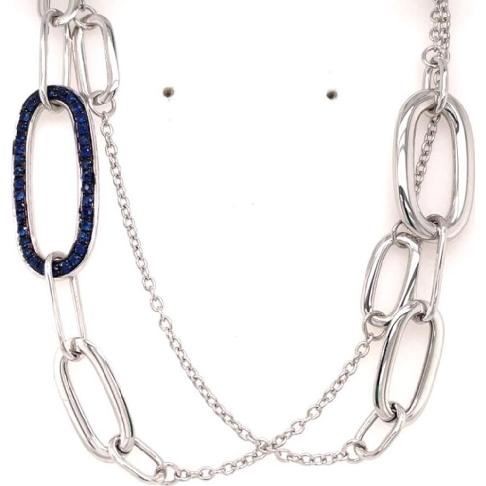 18K White Gold Fancy Link Necklace with Blue Sapphire Pavé Oval Link and Diamond Accents by Afarin