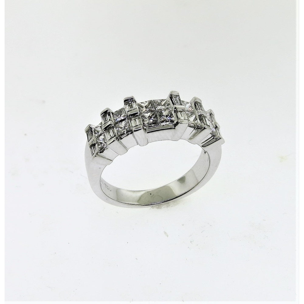 18K White Gold Fashion Ring with Princess Cut and Tapered Baguette Diamonds - 1.39 Carat Total Diamond Weight by Auriventus