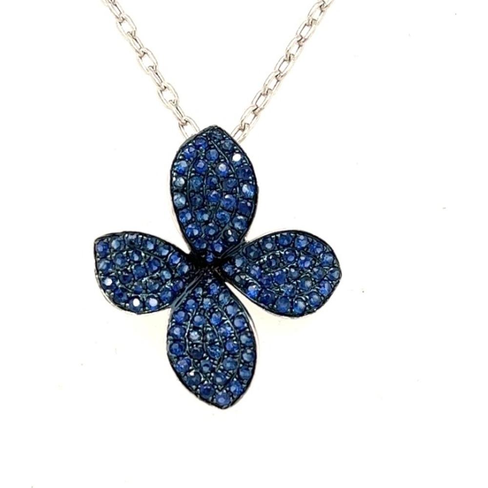 18K White Gold Floral Blue Sapphire Pendant Necklace by Afarin