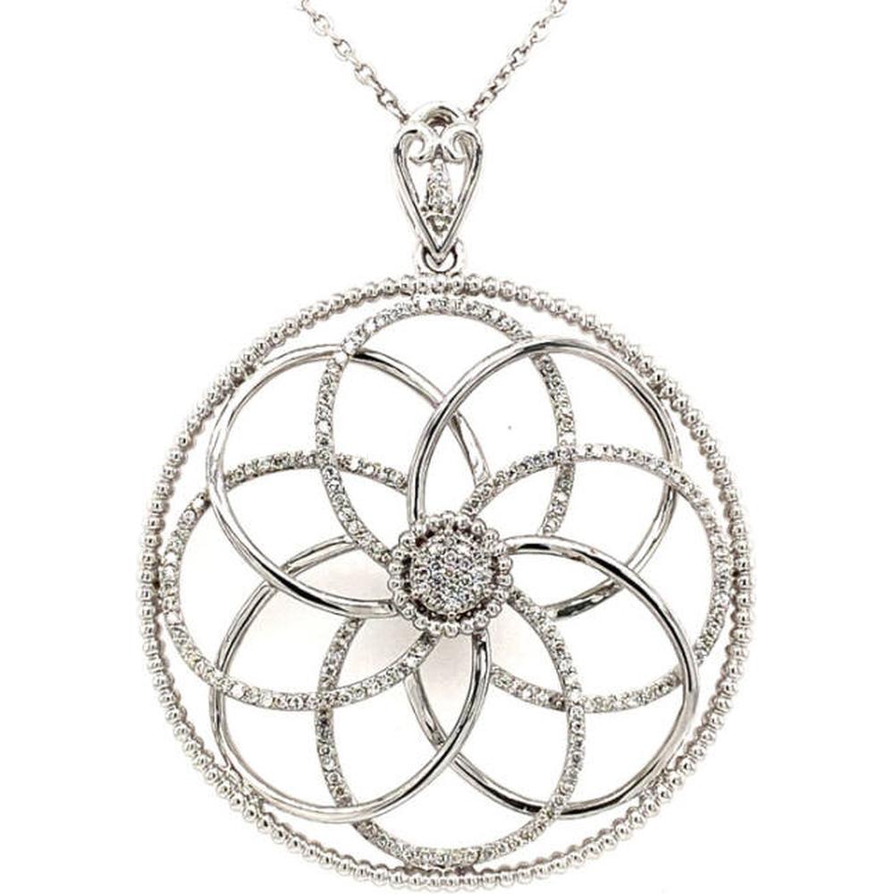 18K White Gold Floral Circle Pendant with Round Diamonds by Afarin