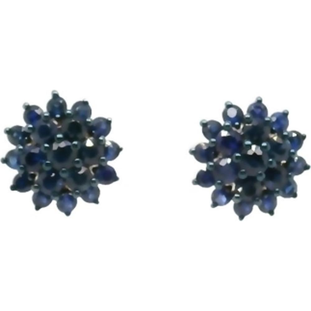 18K White Gold Floral Cluster Blue Sapphire Stud Earrings by Afarin