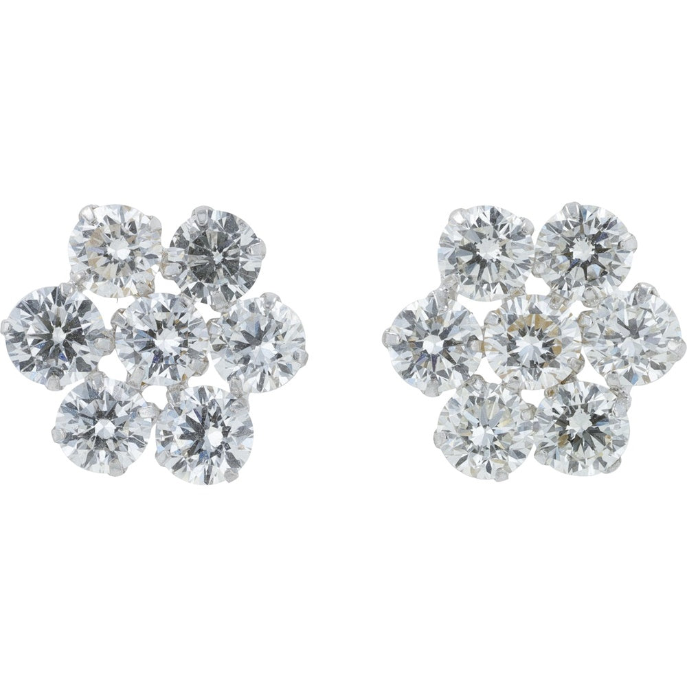 18K White Gold Floral Cluster Diamond Stud Earrings with Prong-Set Round Lab Grown Diamonds - 2.00 Carat Total Diamond Weight