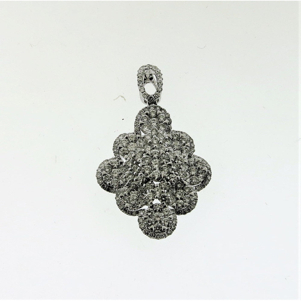 18K White Gold Floral Cluster Pendant with Prong-Set Round Diamonds and Milgrain Details - 2.27 Carat Total Diamond Weight by Auriventus