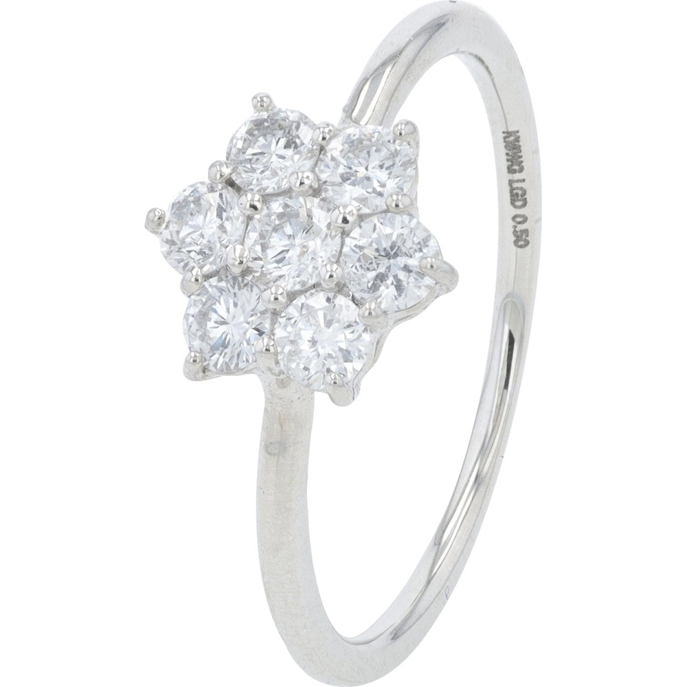 18K White Gold Floral Cluster Ring with Round Brilliant Lab Grown Diamonds - 0.50 Carat Total Diamond Weight