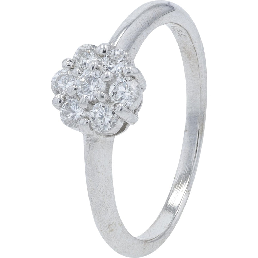 18K White Gold Floral Cluster Ring with Round Diamonds - 0.34 Carat Total Diamond Weight