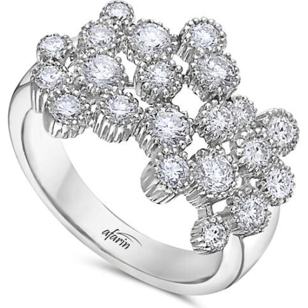 18K White Gold Floral Cluster Ring with Round Diamonds by Afarin