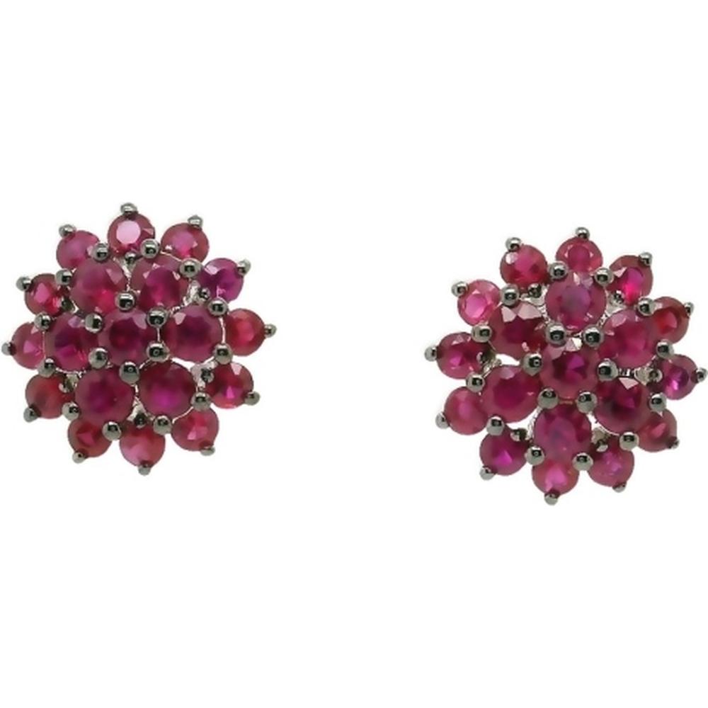 18K White Gold Floral Cluster Ruby Stud Earrings by Afarin