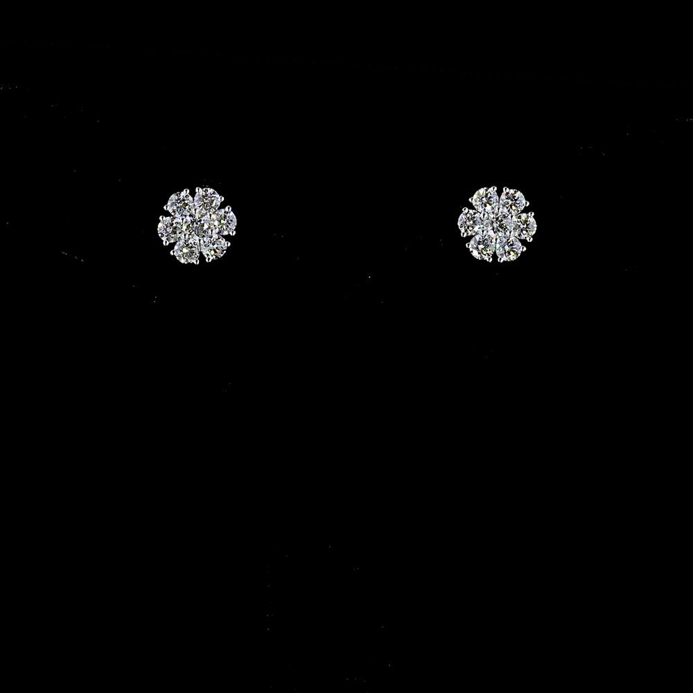 18K White Gold Floral Cluster Stud Earrings with Brilliant Round Lab Diamonds - 1.96 Carat Total Diamond Weight - Covaloro Fine Jewelry