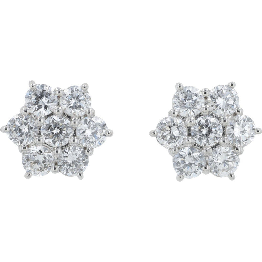 18K White Gold Floral Cluster Stud Earrings with Prong-Set Round Lab-Grown Diamonds - 1.00 Carat Total Diamond Weight