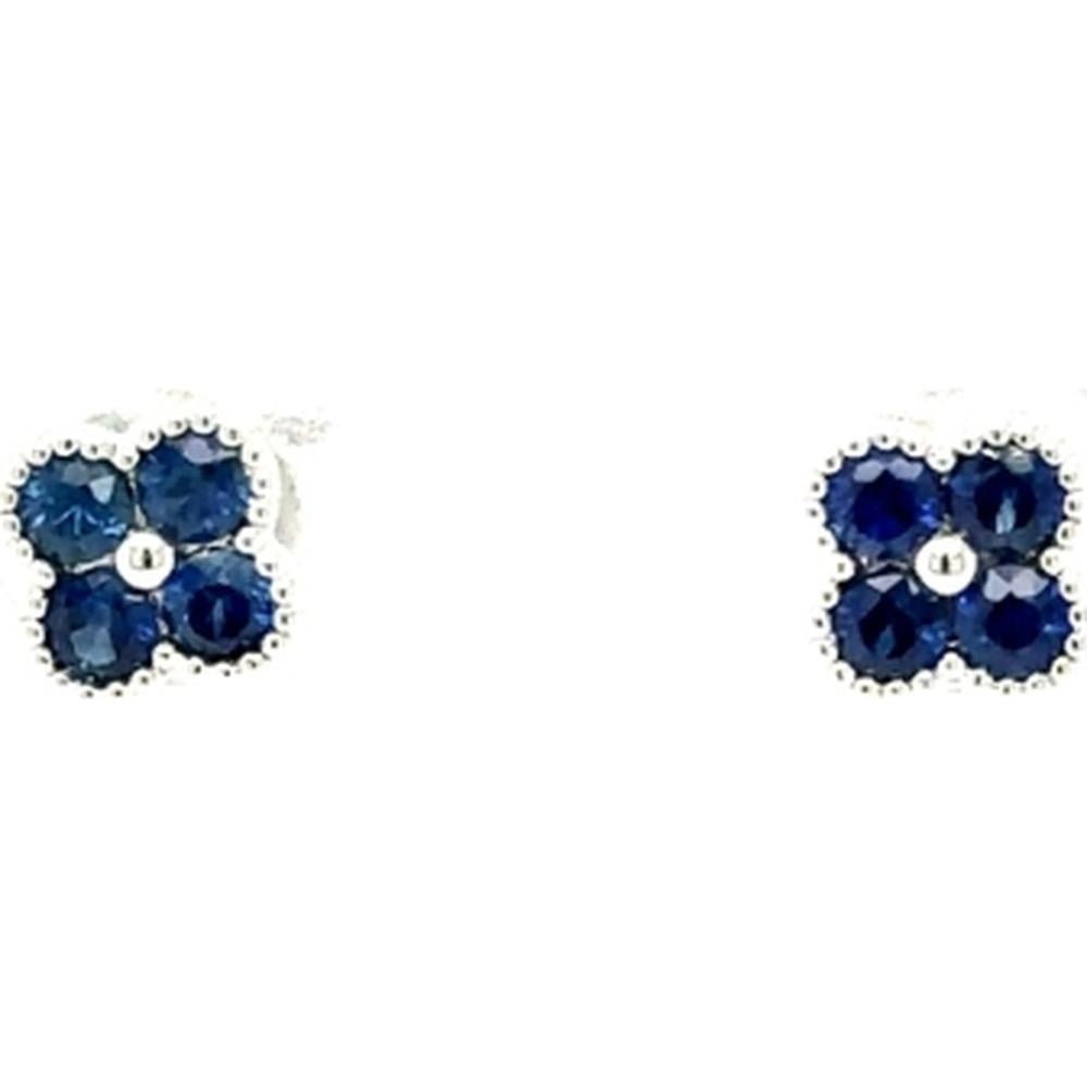 18K White Gold Floral Cluster Stud Earrings with Round Blue Sapphires by Afarin