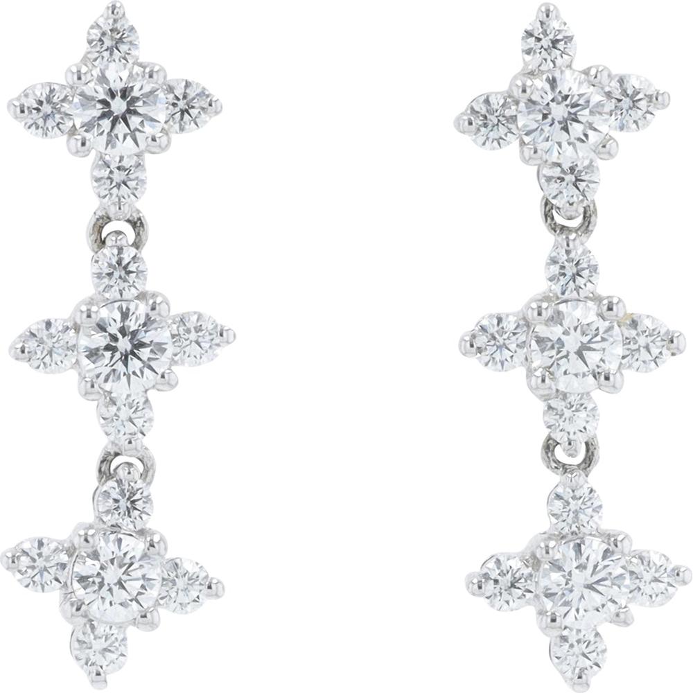 18K White Gold Floral Diamond Earrings - 0.79 Carat Total Diamond Weight