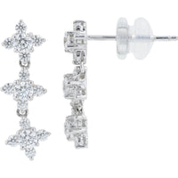 18K White Gold Floral Diamond Earrings - 0.79 Carat Total Diamond Weight