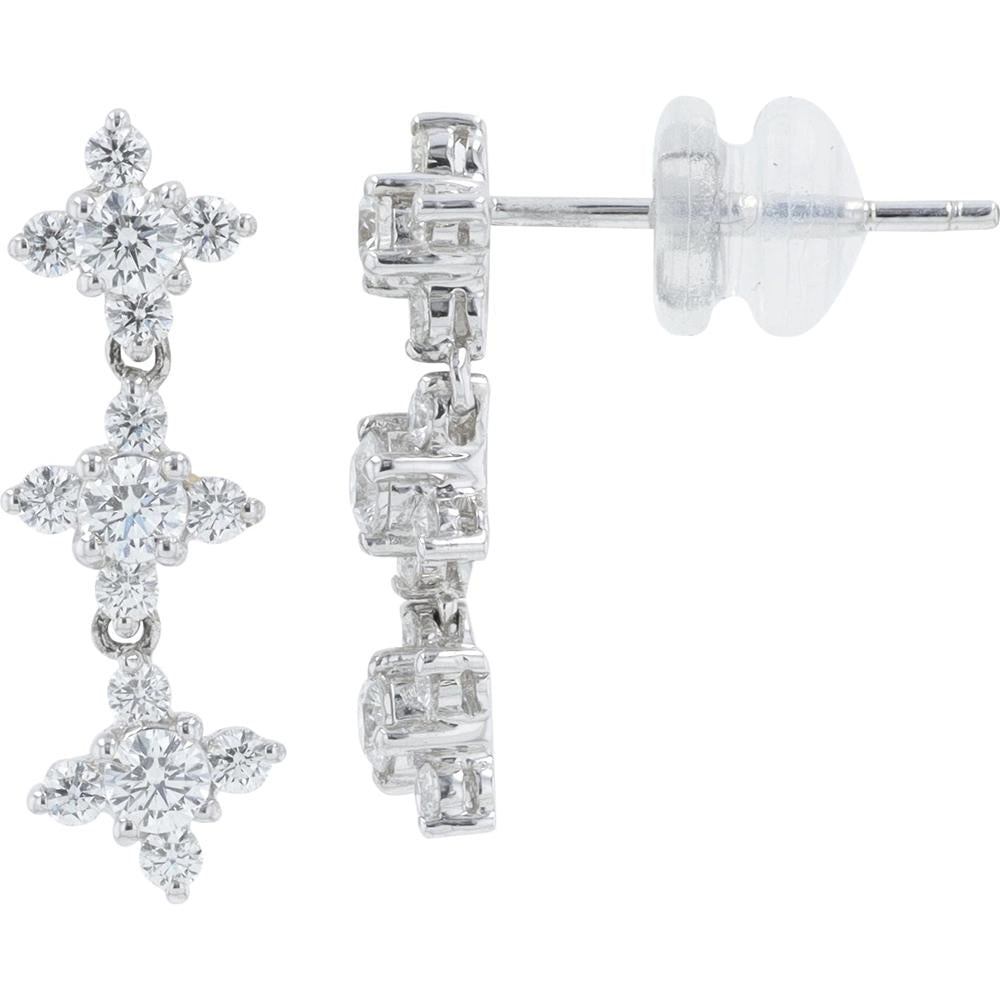 18K White Gold Floral Diamond Earrings - 0.79 Carat Total Diamond Weight