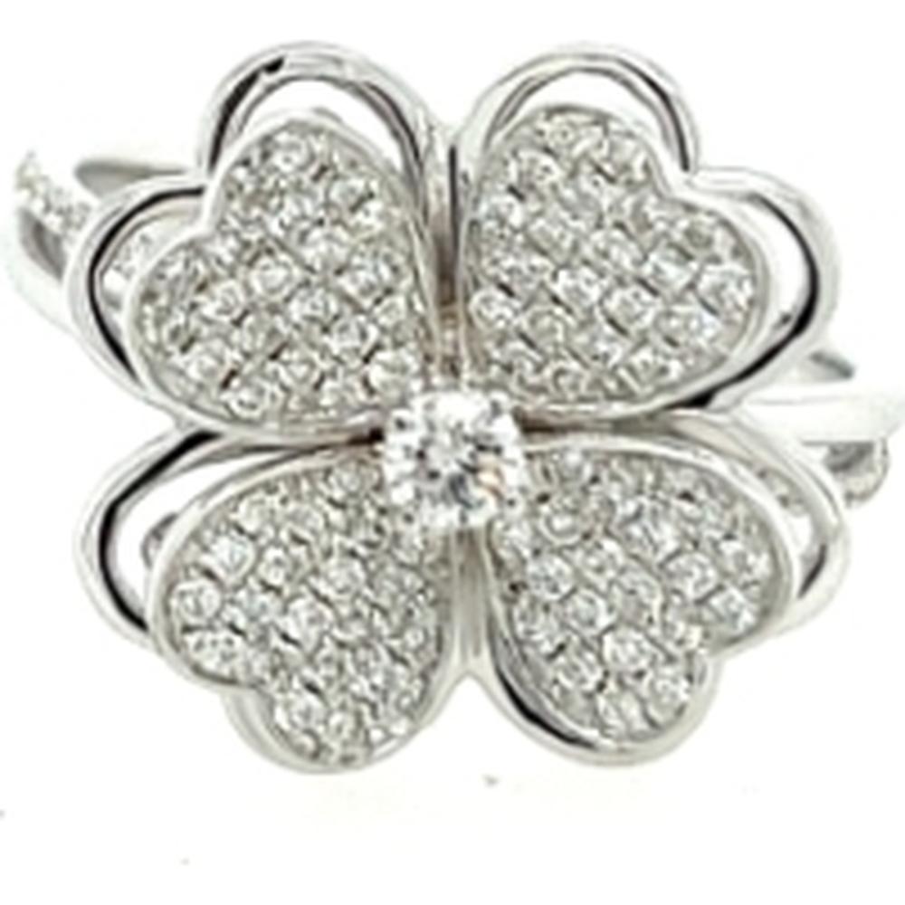 18K White Gold Floral Diamond Ring with Pavé Petal Design by Afarin