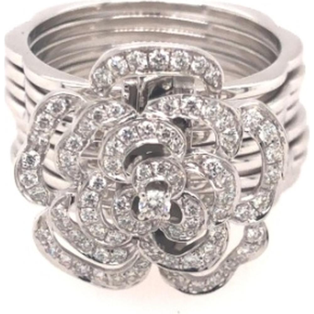 18K White Gold Floral Diamond Statement Ring with Layered Bloom Design by Afarin