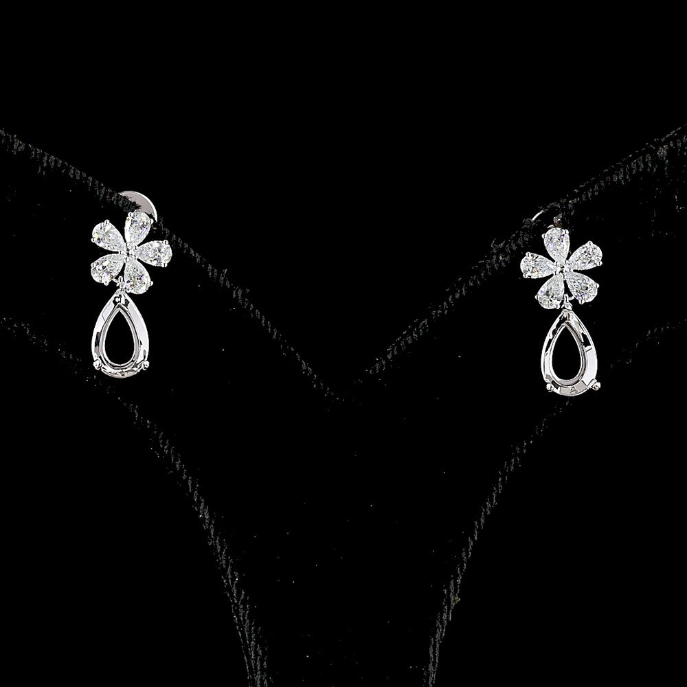 18K White Gold Floral Drop Earrings with Pear Shape Diamond Clusters and Open Pear Motif - 0.75 Carats Total Diamond Weight - Covaloro Fine Jewelry