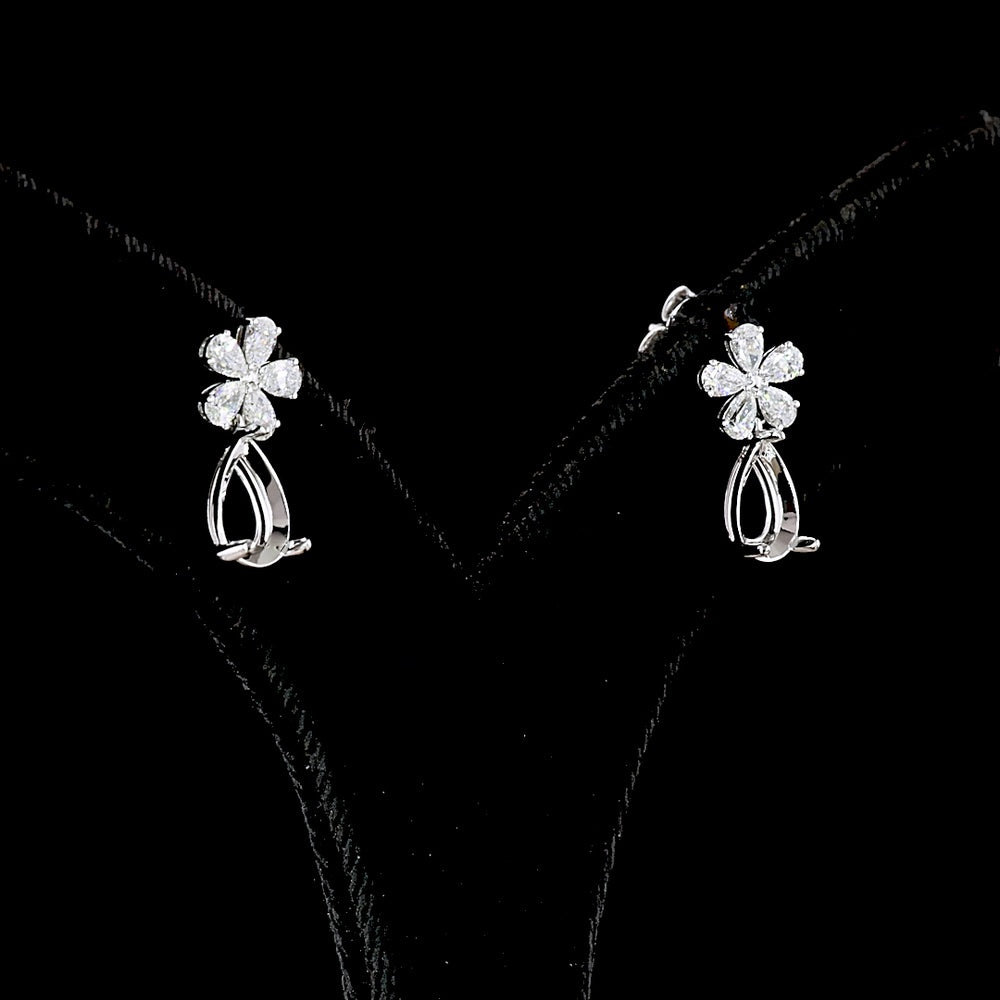 18K White Gold Floral Drop Earrings with Pear Shape Diamond Clusters and Open Pear Motif - 0.75 Carats Total Diamond Weight - Covaloro Fine Jewelry