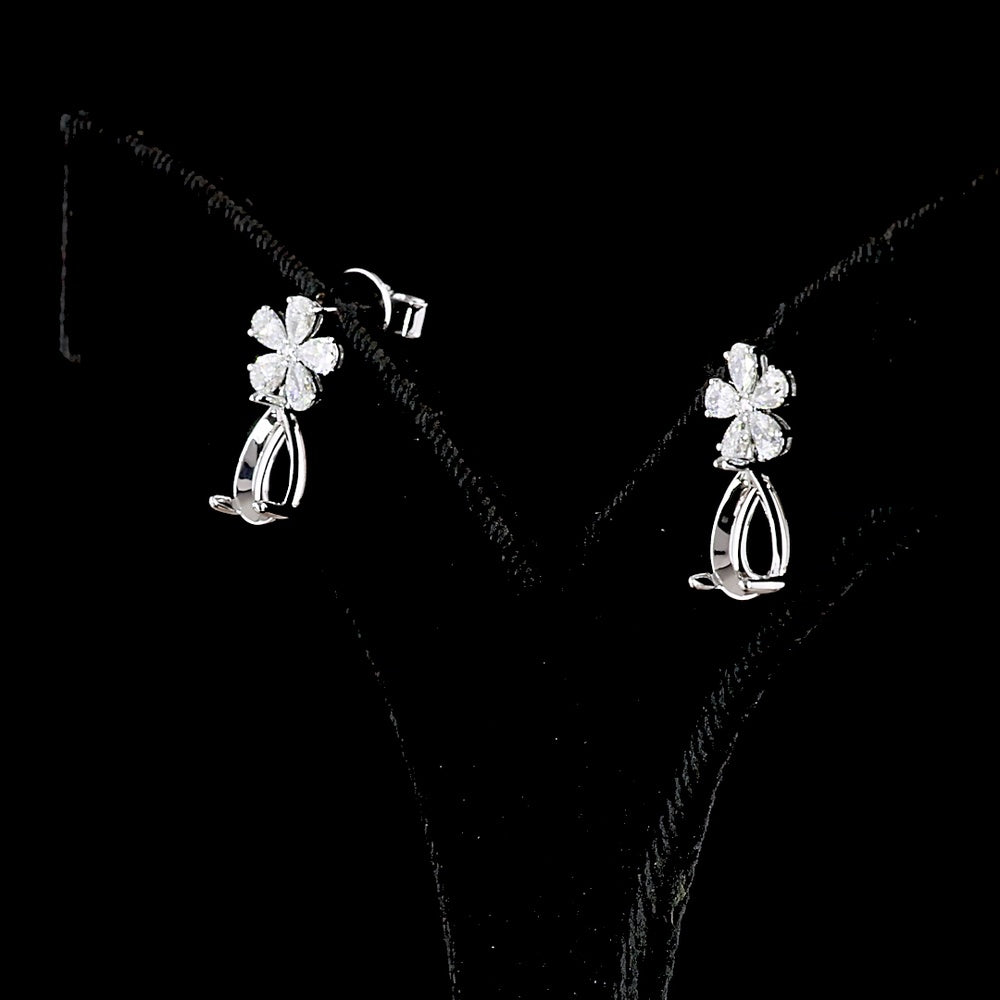 18K White Gold Floral Drop Earrings with Pear Shape Diamond Clusters and Open Pear Motif - 0.75 Carats Total Diamond Weight - Covaloro Fine Jewelry