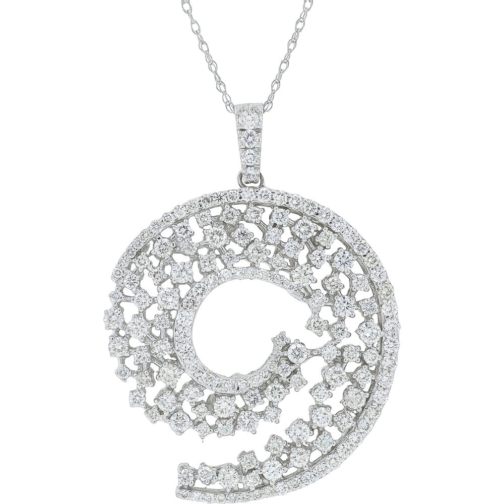 18K White Gold Floral Filigree Pendant with Prong-Set Round Diamonds on an 18-Inch Chain - 2.50 Carat Total Diamond Weight