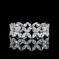 18K White Gold Floral Motif Eternity Band with Inclined Marquise Cut Lab Diamonds - 1.34 Carats Total Diamond Weight - Covaloro Fine Jewelry