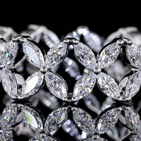 18K White Gold Floral Motif Eternity Band with Inclined Marquise Cut Lab Diamonds - 1.34 Carats Total Diamond Weight - Covaloro Fine Jewelry