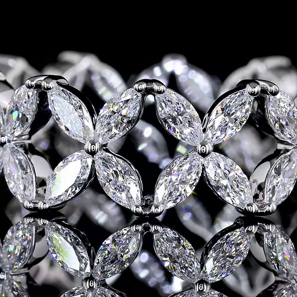 18K White Gold Floral Motif Eternity Band with Inclined Marquise Cut Lab Diamonds - 1.34 Carats Total Diamond Weight - Covaloro Fine Jewelry