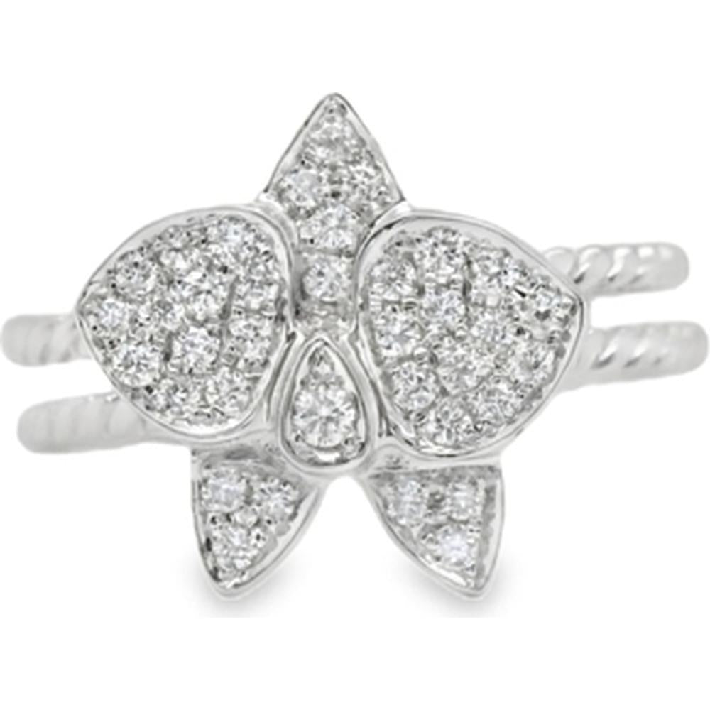 18K White Gold Floral Motif Ring with Pavé-Set Diamonds by Afarin