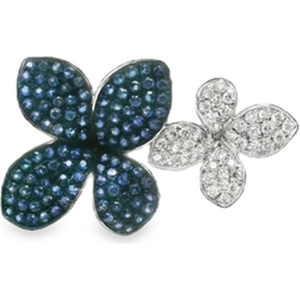 18K White Gold Floral Ring with Blue Sapphires and Diamonds by Afarin