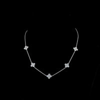 18K White Gold Floral Station Necklace with Bezel and Prong Set Round Lab Diamonds - 1.69 Carat Total Diamond Weight - Covaloro Fine Jewelry