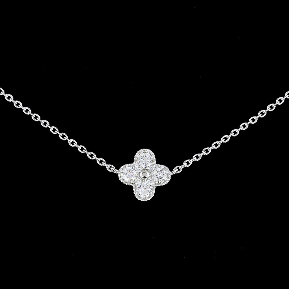 18K White Gold Floral Station Necklace with Bezel and Prong Set Round Lab Diamonds - 1.69 Carat Total Diamond Weight - Covaloro Fine Jewelry