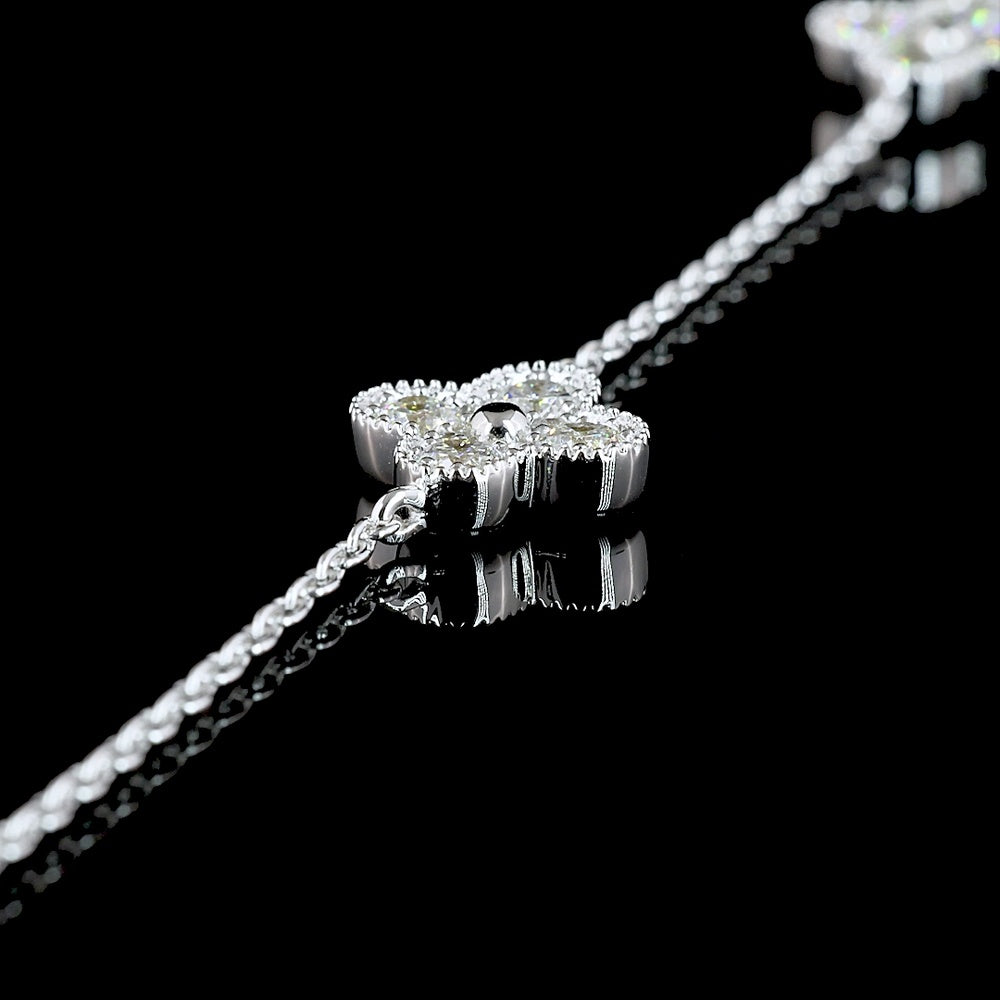 18K White Gold Floral Station Necklace with Bezel and Prong Set Round Lab Diamonds - 1.69 Carat Total Diamond Weight - Covaloro Fine Jewelry