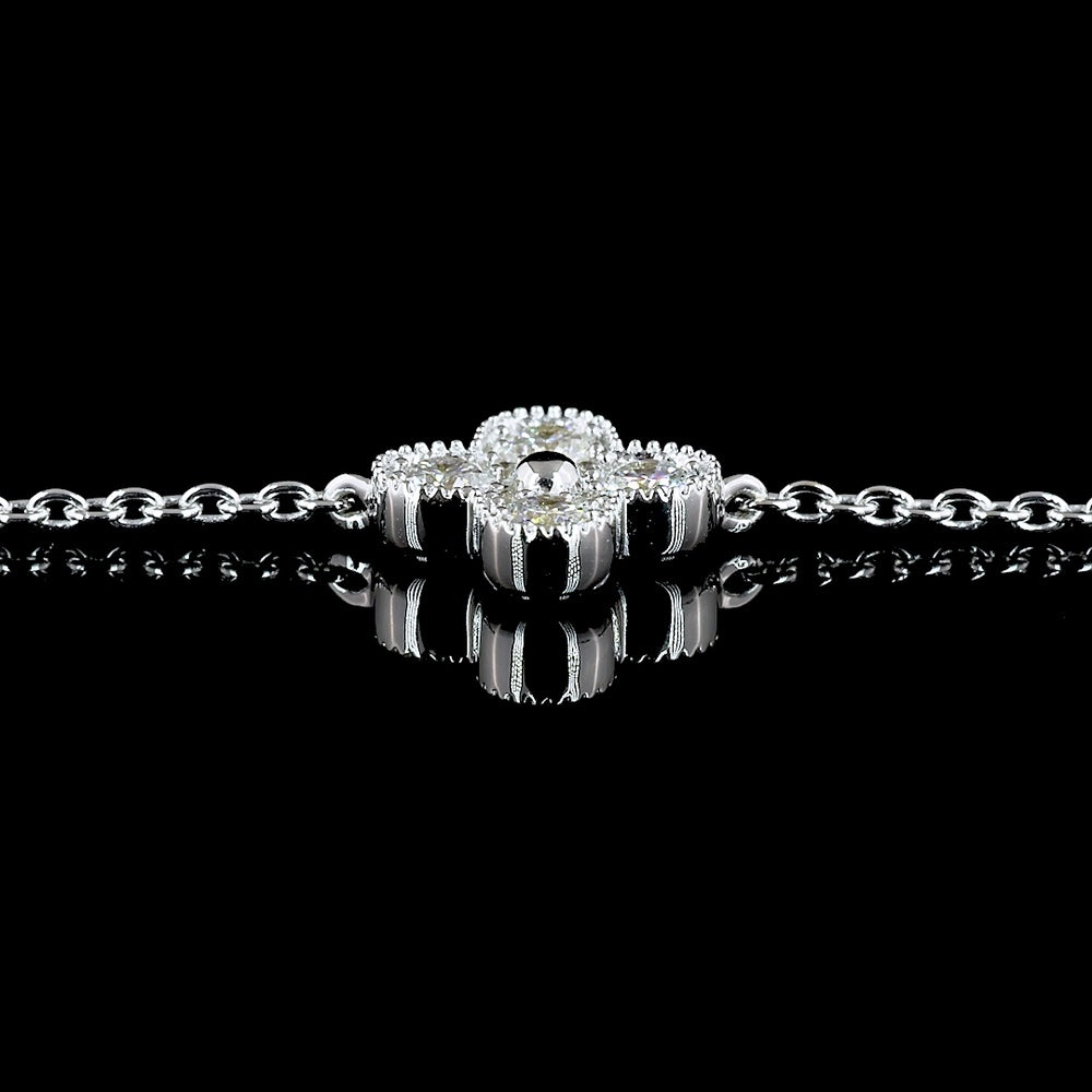 18K White Gold Floral Station Necklace with Bezel and Prong Set Round Lab Diamonds - 1.69 Carat Total Diamond Weight - Covaloro Fine Jewelry