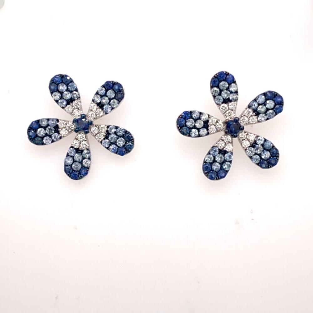 18K White Gold Flower Earrings with Blue Sapphires and Diamonds by Afarin