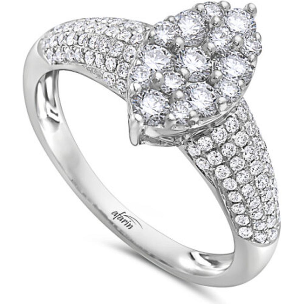 18K White Gold Flower-Inspired Diamond Ring with Round Diamond Cluster and Pavé Diamond Shoulders by Afarin
