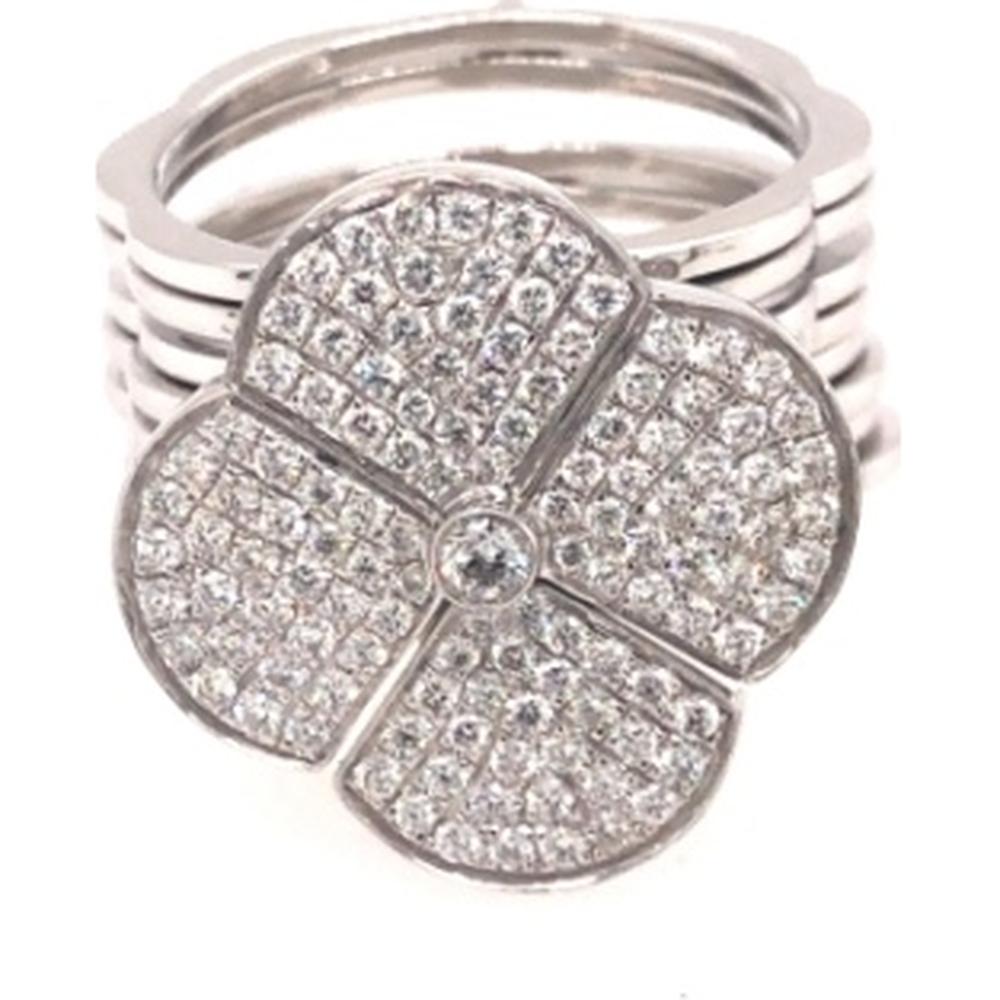 18K White Gold Flower Motif Ring with Pavé Set Round Diamonds by Afarin