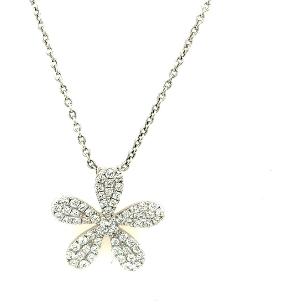 18K White Gold Flower Pendant Necklace with Diamond-Set Petals by Afarin