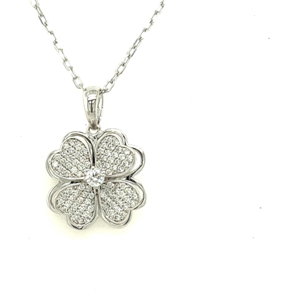 18K White Gold Flower Pendant Necklace with Round Diamonds by Afarin