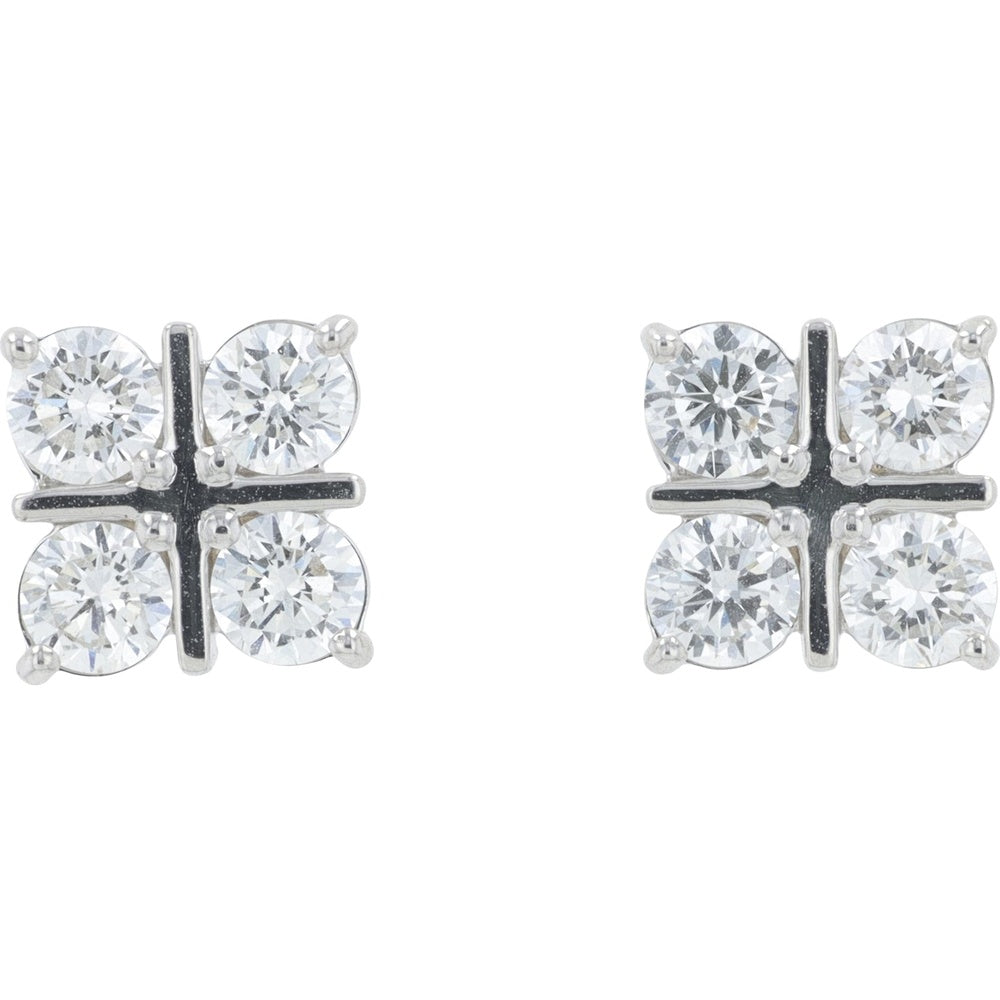 18K White Gold Four-Stone Cluster Lab Grown Diamond Stud Earrings - 1.00 Carat Total Diamond Weight