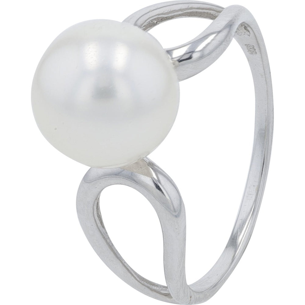 18K White Gold Free-Form Abstract Ring with 9.2mm Luminous White Pearl - Size 7.5