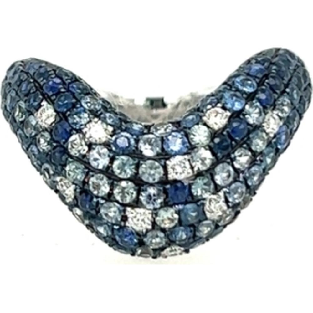 18K White Gold Free Form Blue Sapphire and Diamond Statement Ring by Afarin