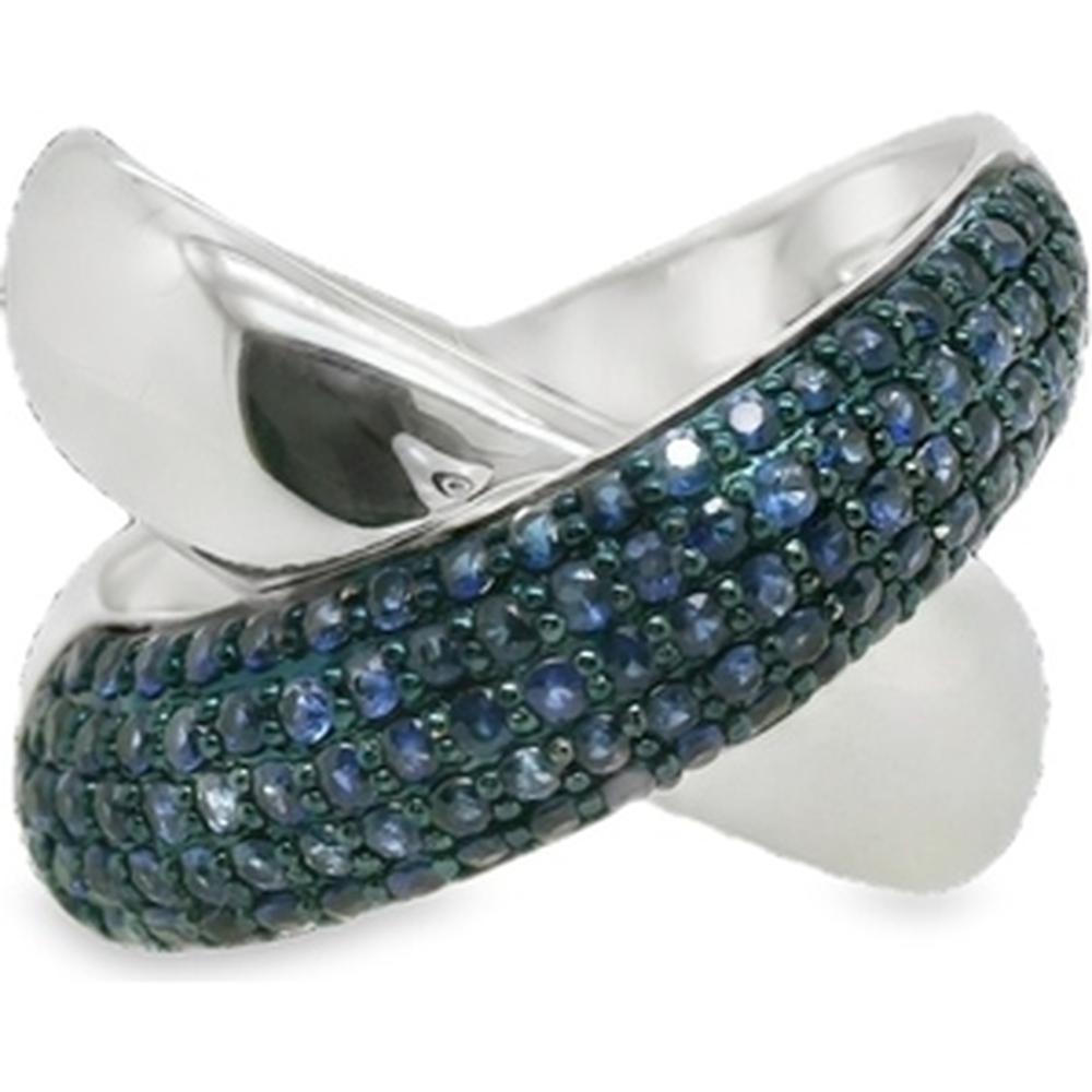 18K White Gold Free Form Crossover Ring with Pavé Blue Sapphires by Afarin