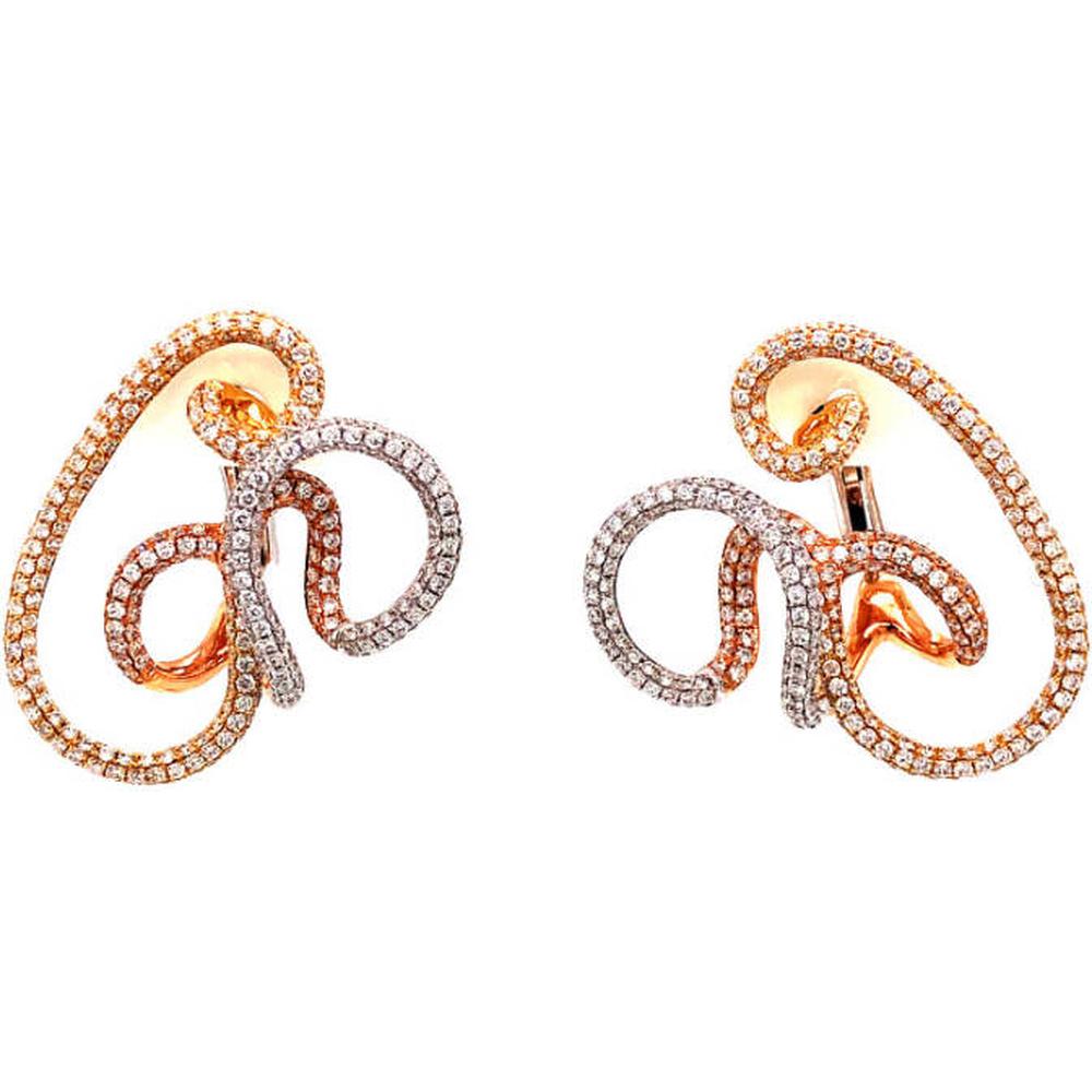 18K White Gold Free-Form Diamond Earrings with Sculptural Contemporary Design by Afarin