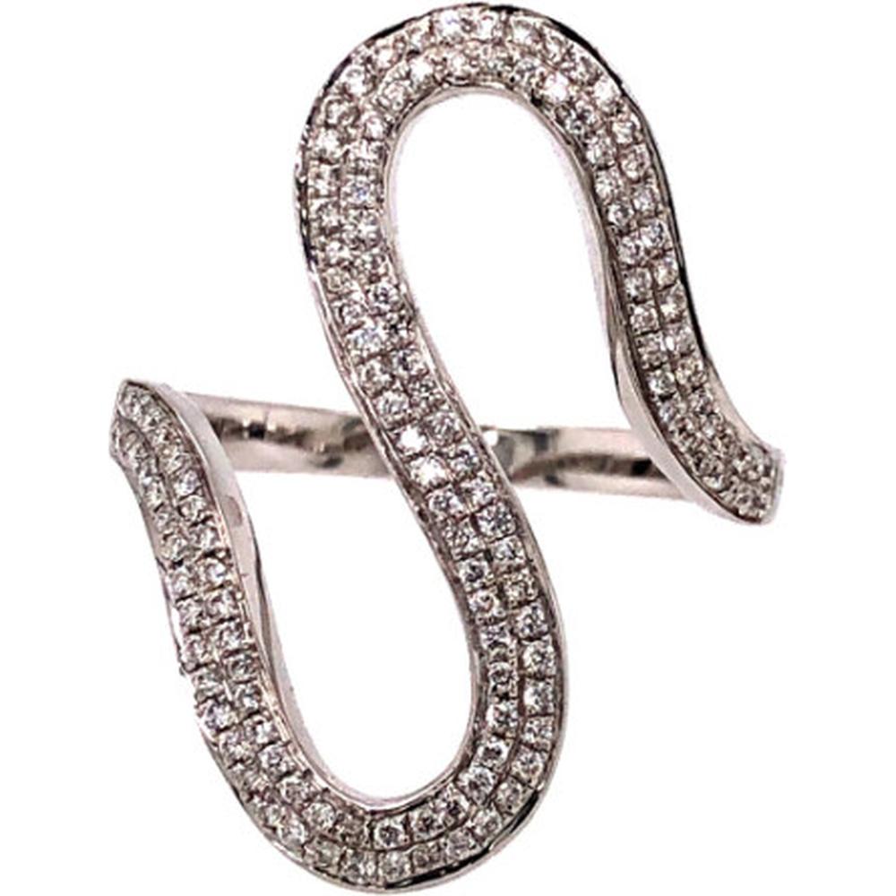 18K White Gold Free-Form Diamond Ring with Pavé Set Round Diamonds by Afarin